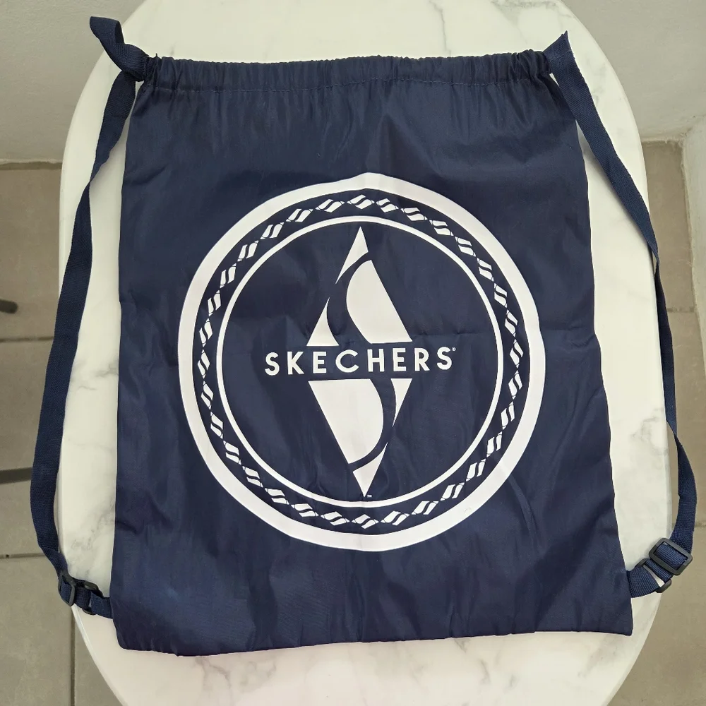 Unisex Skechers Navy Blue and White Drawstring Logo Backpack